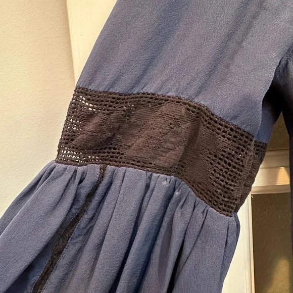 Joie Women's Navy Tunic Mini Dress 100% Silk Embroidered Crochet Lace Bow Size L - Picture 5 of 11